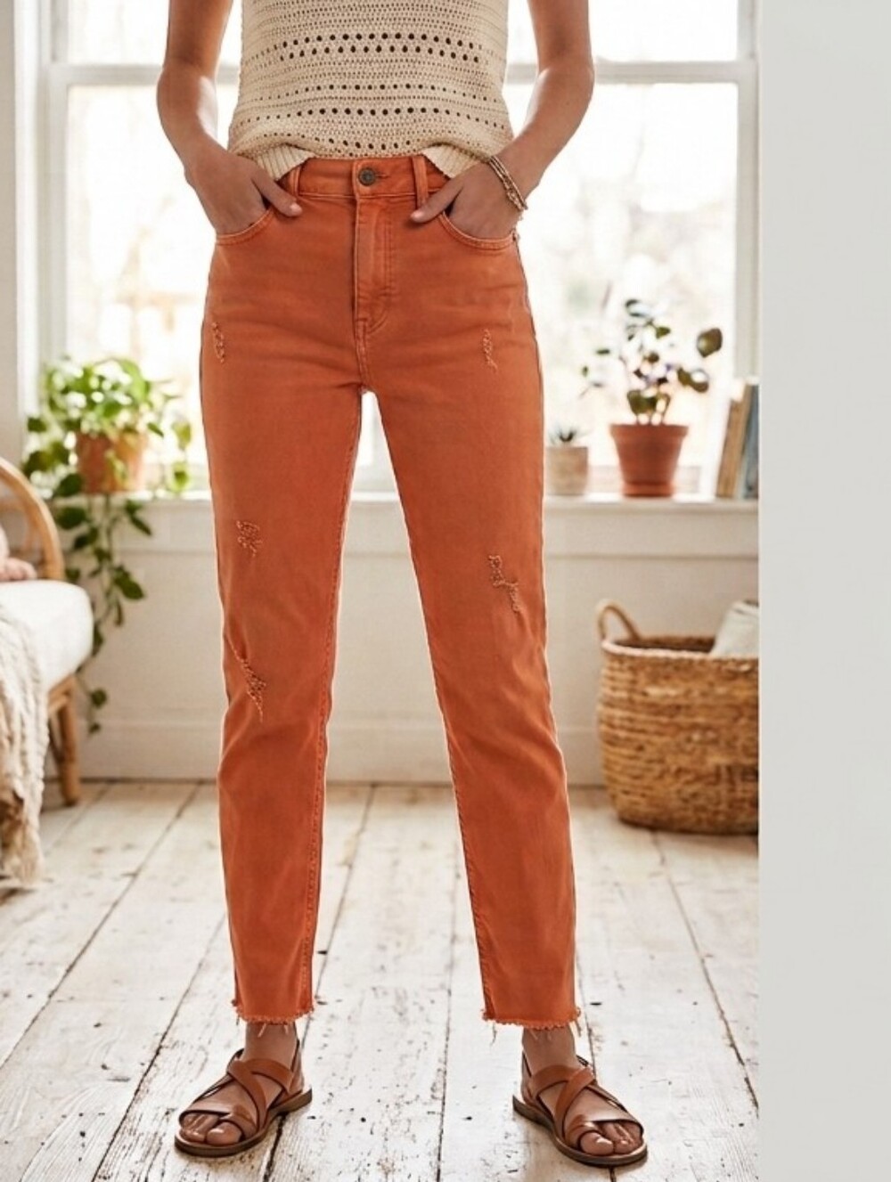 Anthropologie Orange Straight Leg Pants